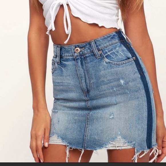 PISTOLA Sierra high waisted side stripe mini distressed denim skirt size 26 - Picture 2 of 8